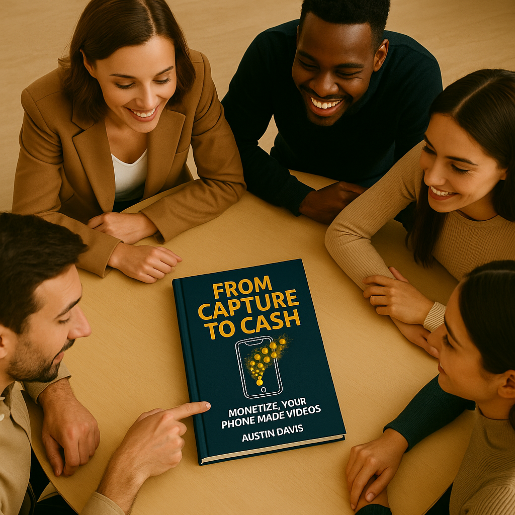 Team discussing From Capture to Cash eBook strategies to monetize phone-made videos